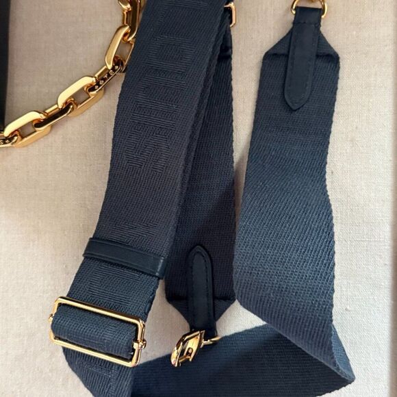 Navy soft leather rainbow embossed crossbody, gold toned, w 2 straps NWOT - Picture 7 of 10